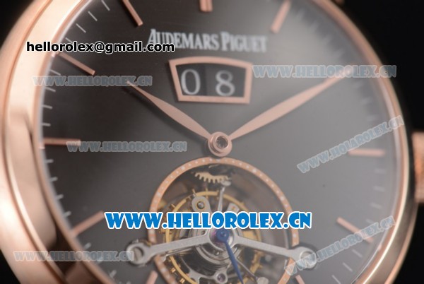 Audemars Piguet Jules Audemars Tourbillon Swiss Tourbillon Manual Winding Rose Gold Case with Black Dial Stick Markers and Brown Leather Strap (FT) - Click Image to Close